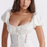 Eviana Ivory Real Silk Puff Sleeve Dress