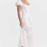Eviana Ivory Real Silk Puff Sleeve Dress