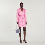 Pink wrap mini dress with button detail and long sleeves — Sandro | Endless UAE