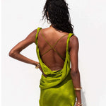 Lime green backless maxi dress with criss-cross straps and side slit — Rat and Boa | Endless UAE