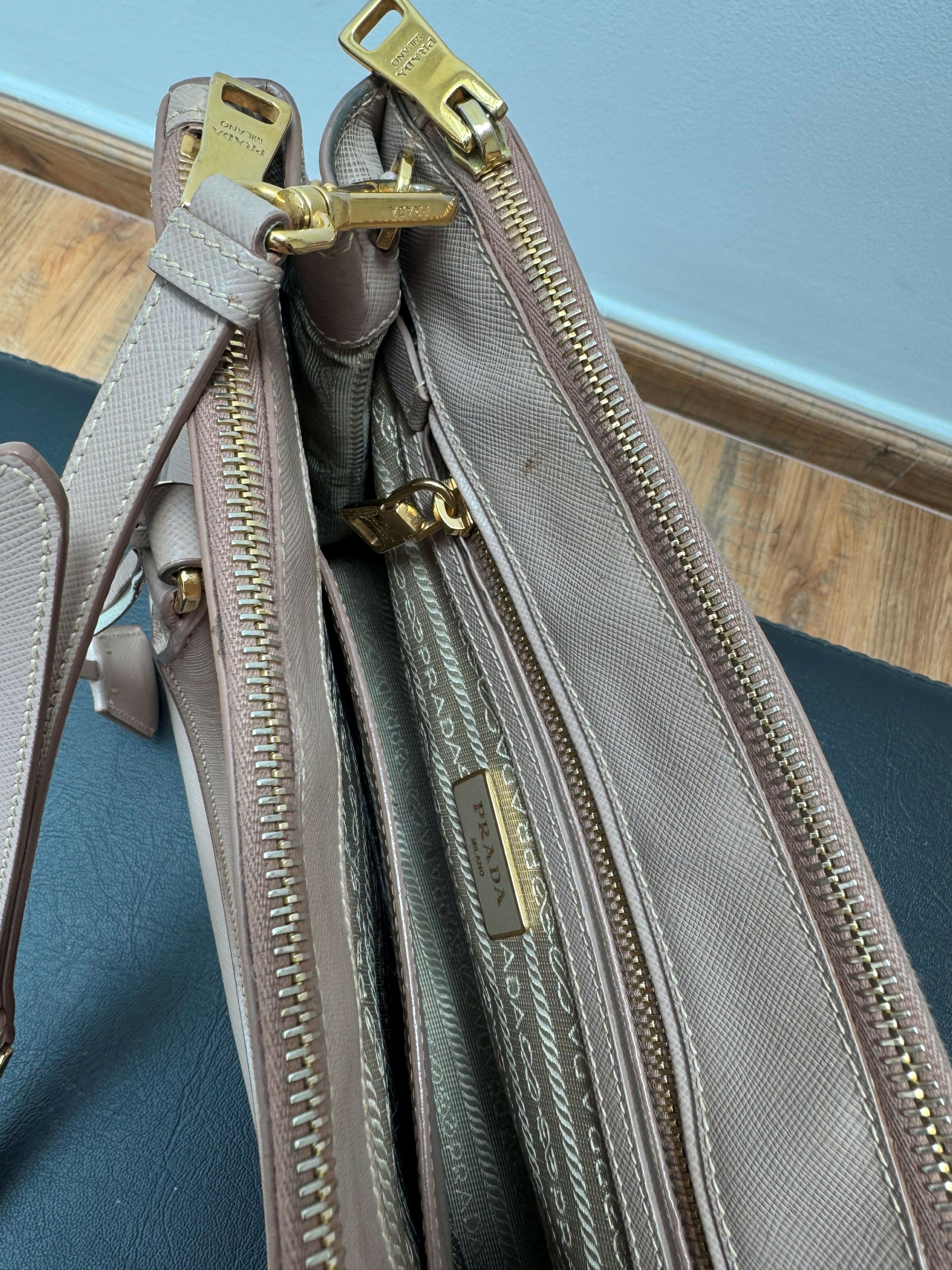 Prada Galleria Medium Saffiano Leather Bag in grey with dual handles and shoulder strap — Prada | Endless UAE