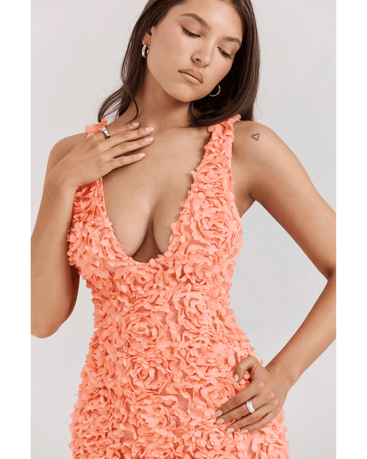Faena Sorbet Plunge Floral Applique Mini Dress - Endless - UAE Rental and Resale for Women's Fashion