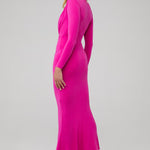 Farrah Gown in hot pink with long sleeves, plunging neckline and asymmetrical wrap skirt — Nookie | Endless UAE