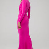 Farrah Gown in hot pink with long sleeves, plunging neckline and asymmetrical wrap skirt — Nookie | Endless UAE