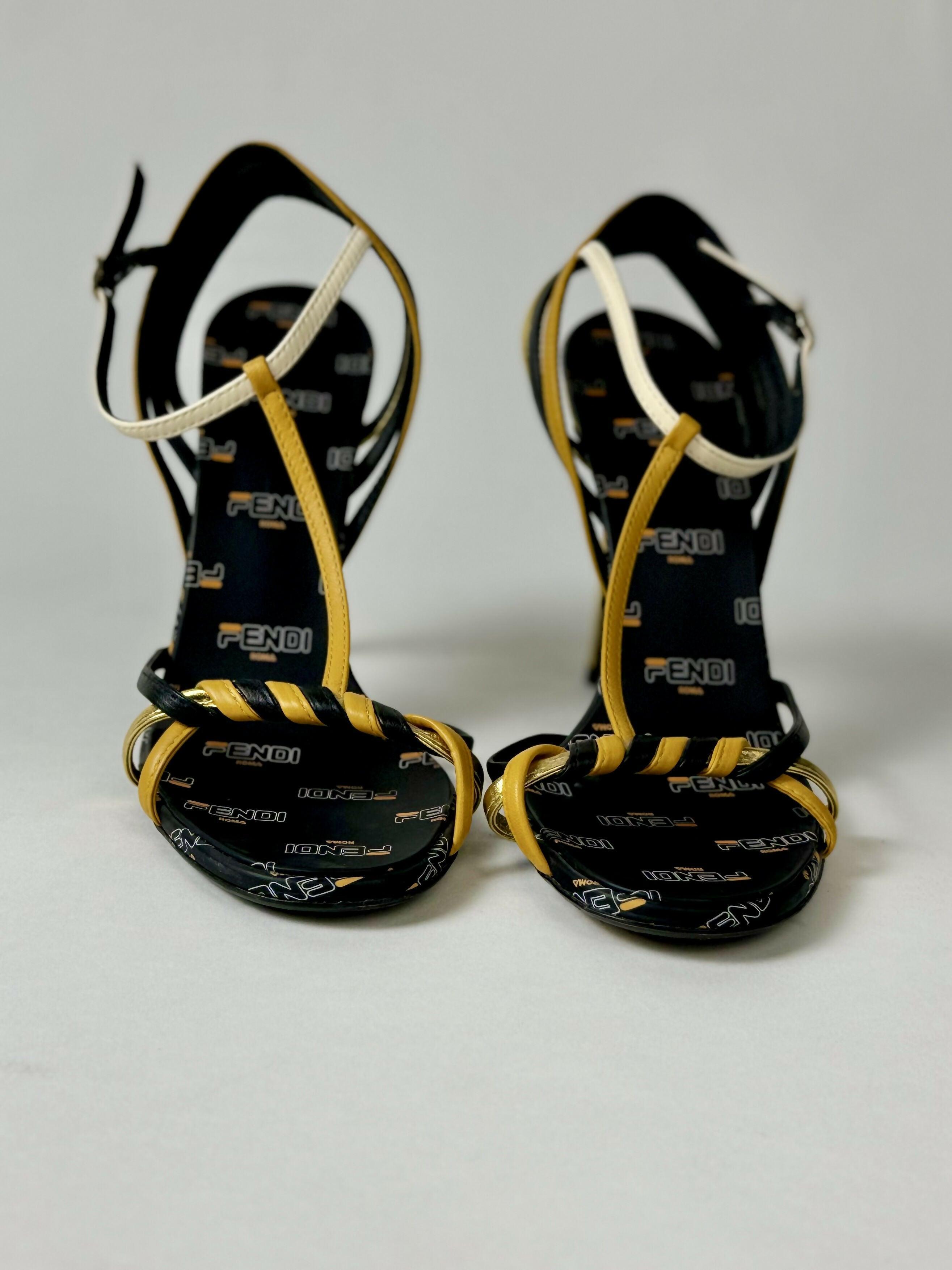 Fila Yellow Black White Leather Women’s Strappy Heels - Endless - UAE Rental and Resale for Women's Fashion