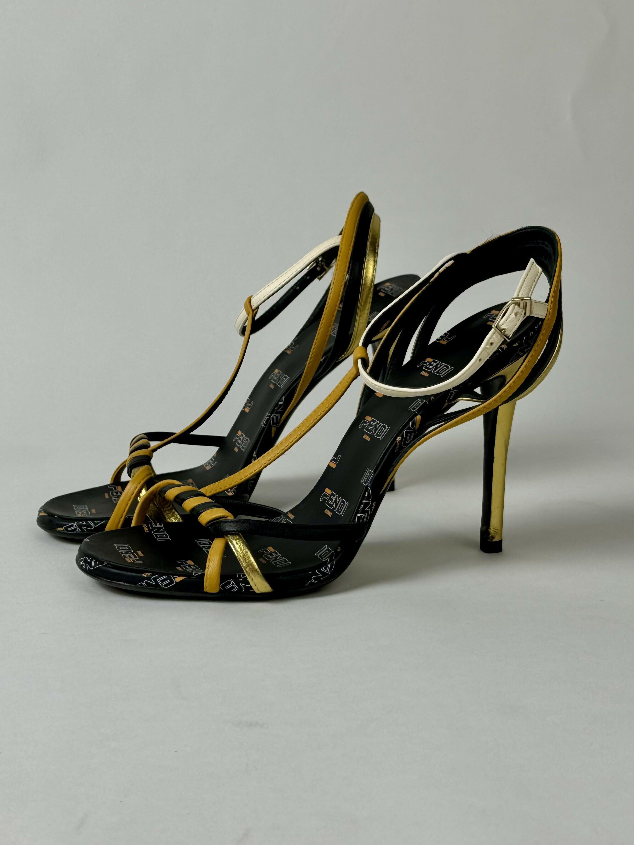 Fila Yellow Black White Leather Women’s Strappy Heels - Endless - UAE Rental and Resale for Women's Fashion