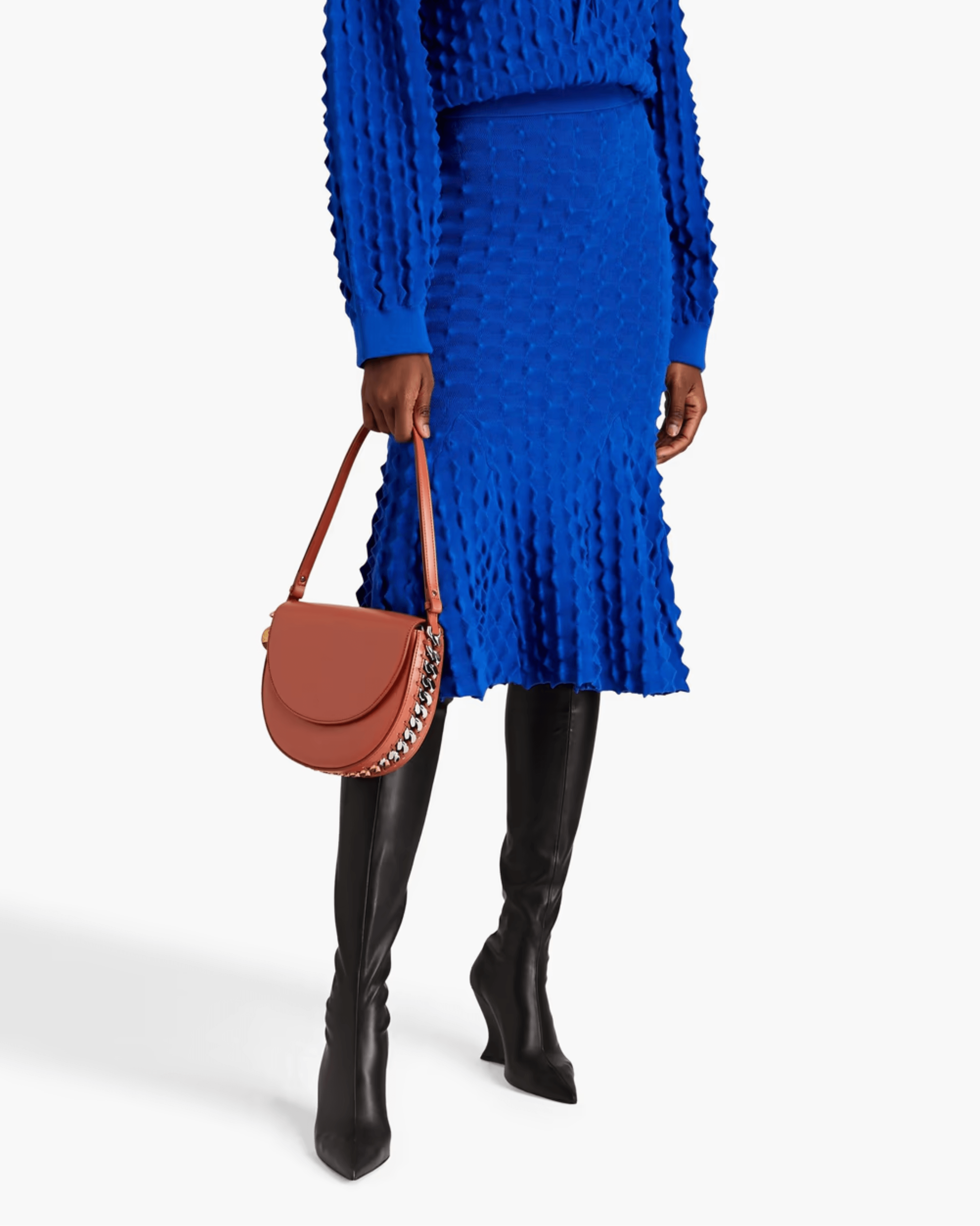 Fluted Cloque Midi Skirt - Endless - UAE Rental and Resale for Women's Fashion