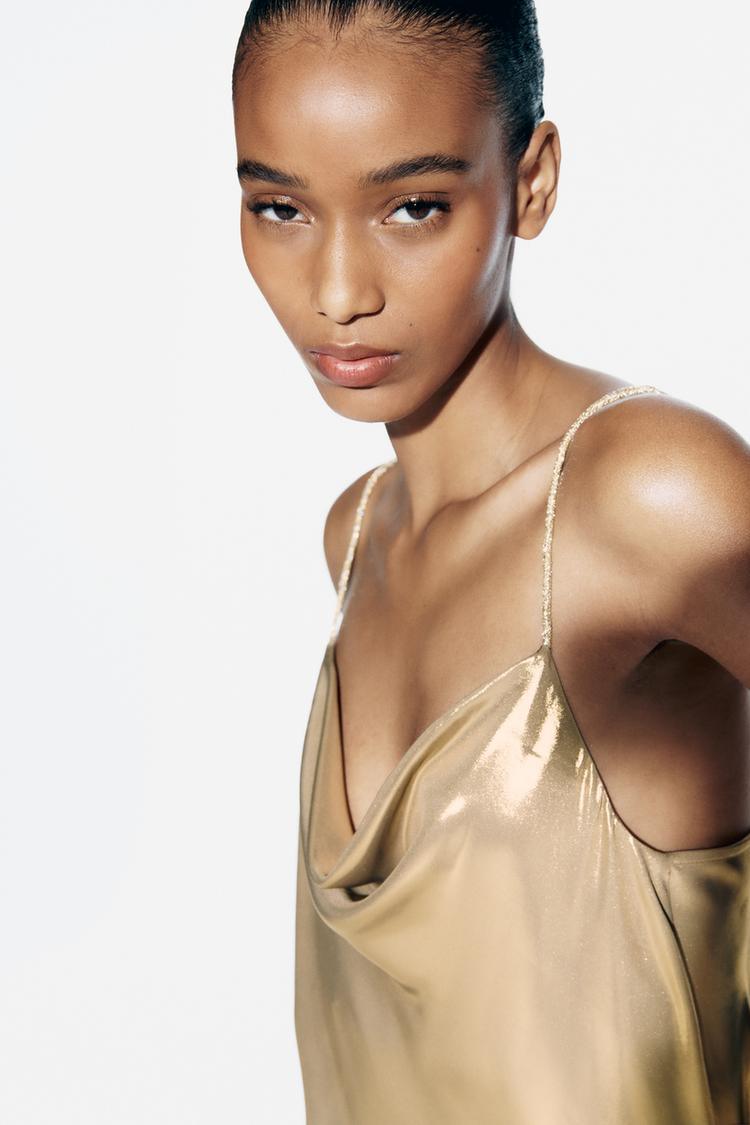 Foil Mini Dress with Rhinestone Straps - Endless - UAE Rental and Resale for Women's Fashion