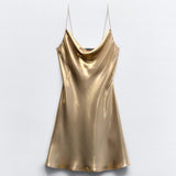 Foil Mini Dress with Rhinestone Straps - Endless - UAE Rental and Resale for Women's Fashion