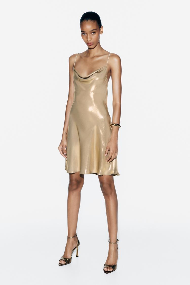 Foil Mini Dress with Rhinestone Straps - Endless - UAE Rental and Resale for Women's Fashion