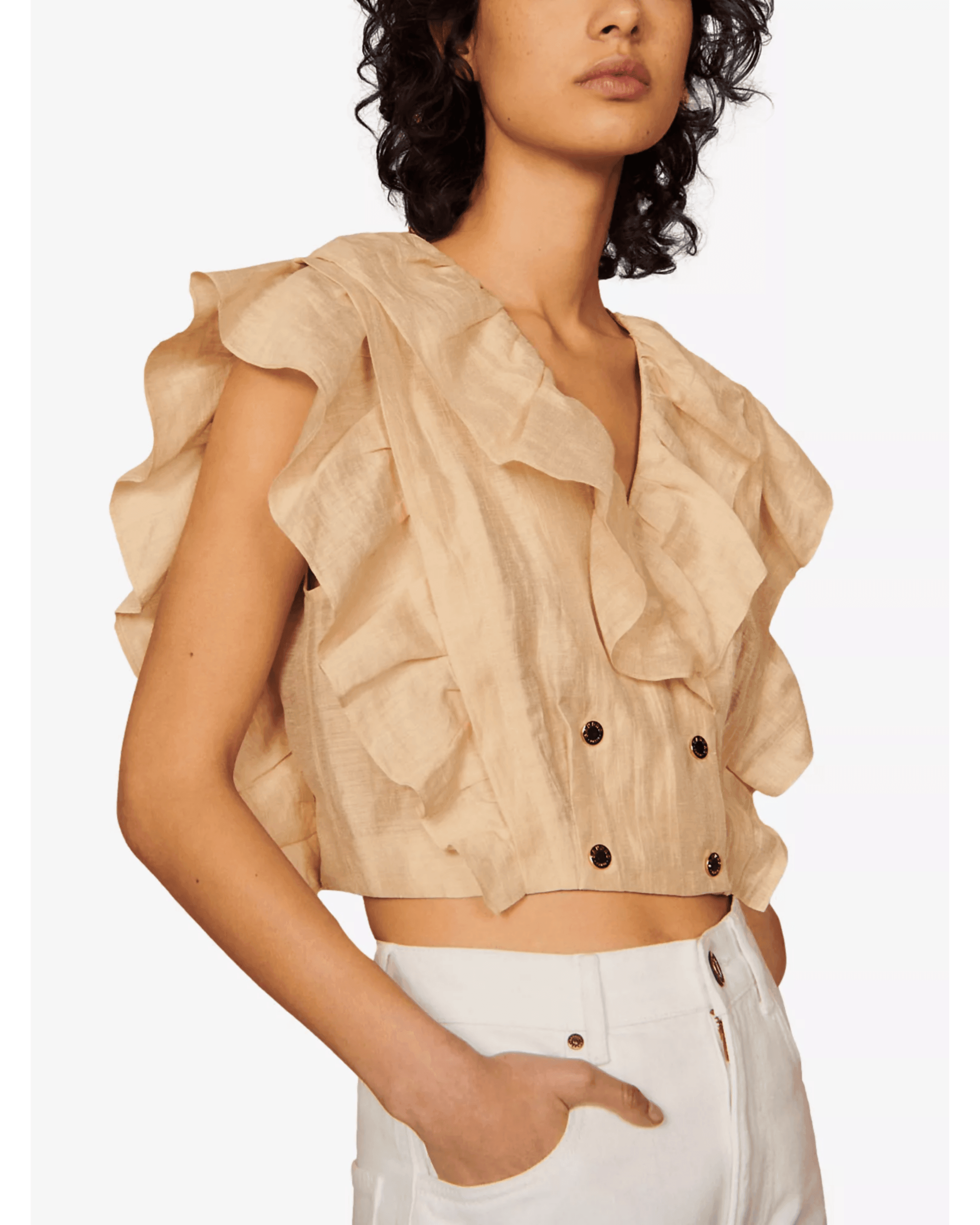 Folie Ruffled Linen-Blend Top - Endless - UAE Rental and Resale for Women's Fashion