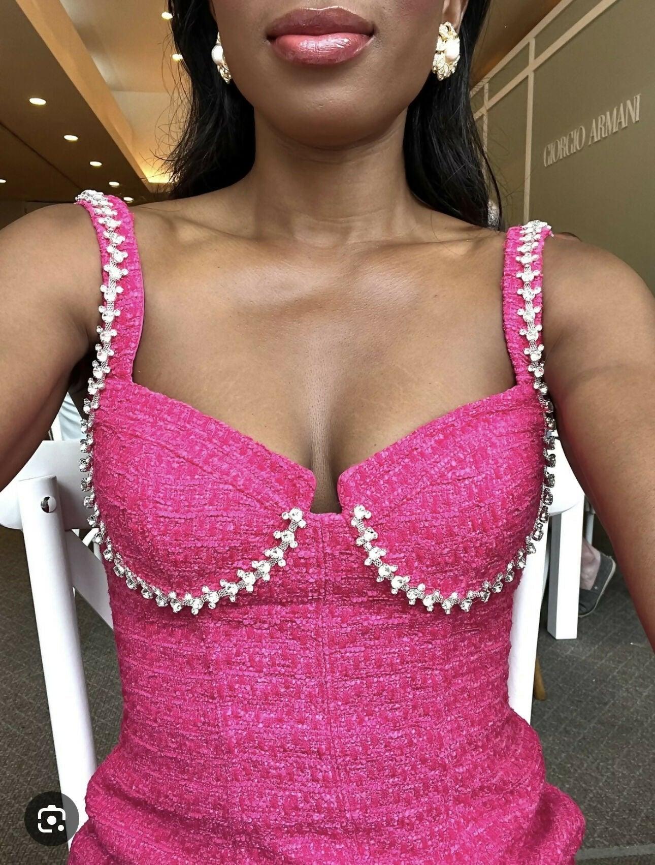 Fuchsia Boucle Diamante Bust Dress - Endless - UAE Rental and Resale for Women's Fashion