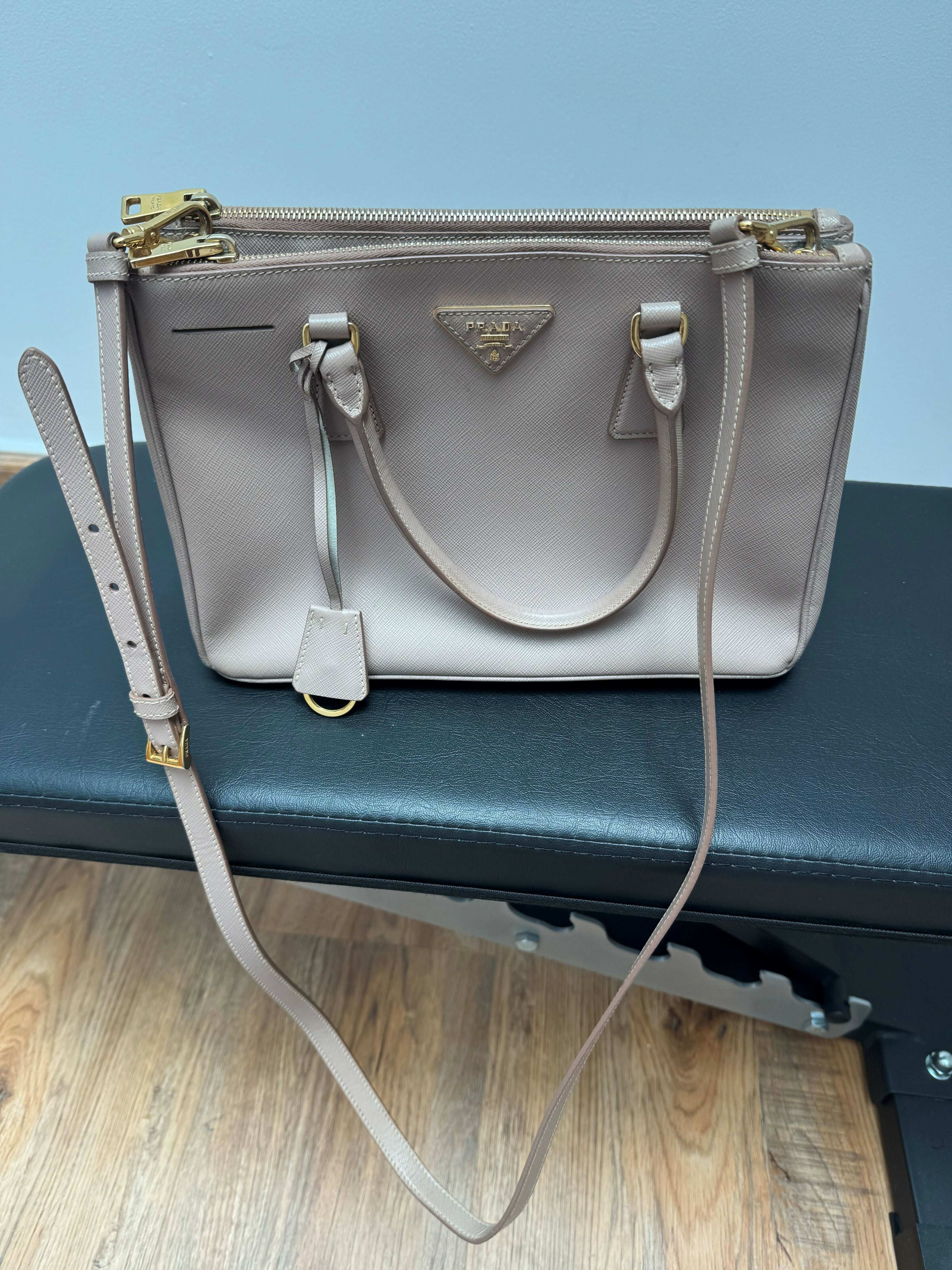 Prada Galleria Medium Saffiano Leather Bag in grey with dual handles and shoulder strap — Prada | Endless UAE