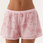 Pink sequin mini shorts with beaded detailing and elastic waistband — Peppermayo | Endless UAE