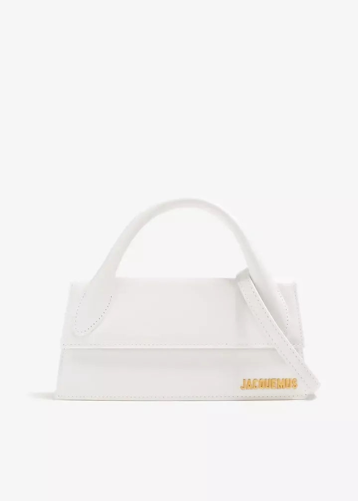 White leather shoulder bag with gold Jacquemus logo — Jacquemus | Endless UAE