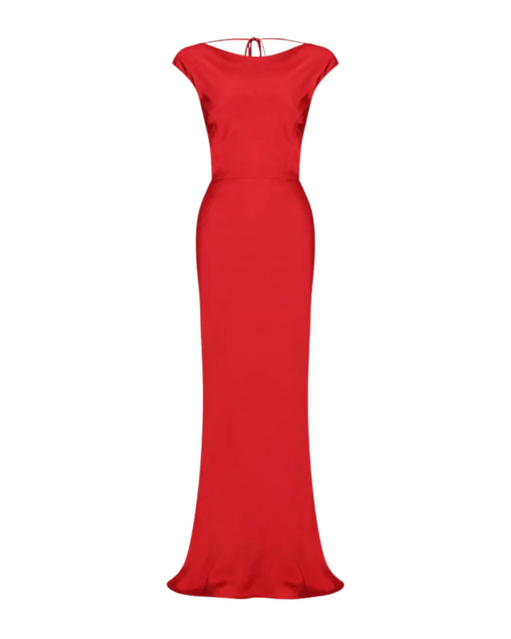 Red cowl neck sleeveless maxi dress with fitted silhouette — Shona Joy | Endless UAE