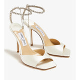 Saeda 100 cream satin sandal with crystal-embellished ankle strap — Jimmy Choo | Endless UAE