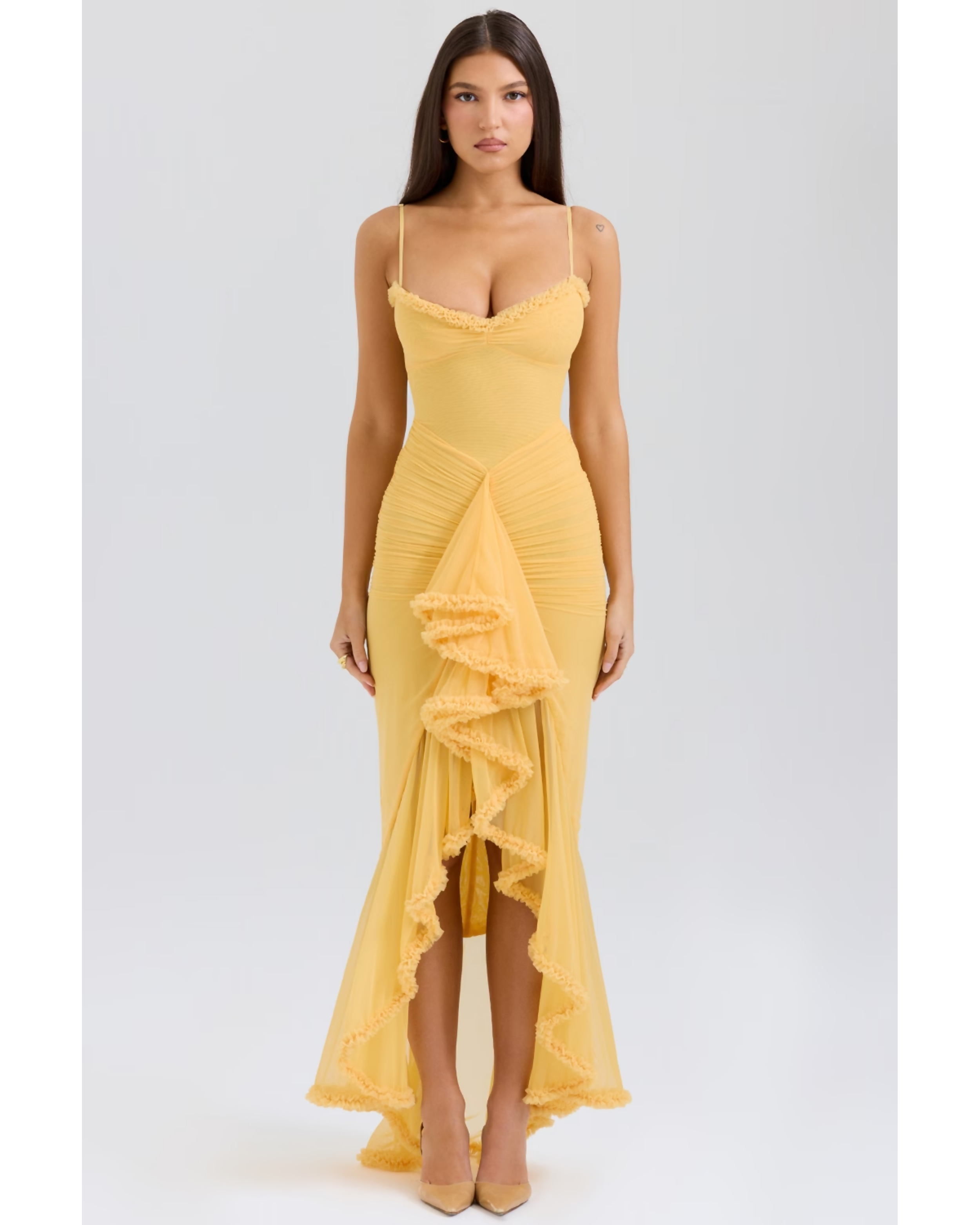Gabbi Apricot Ruffled Front Gown - Endless - UAE Rental and Resale for Women's Fashion