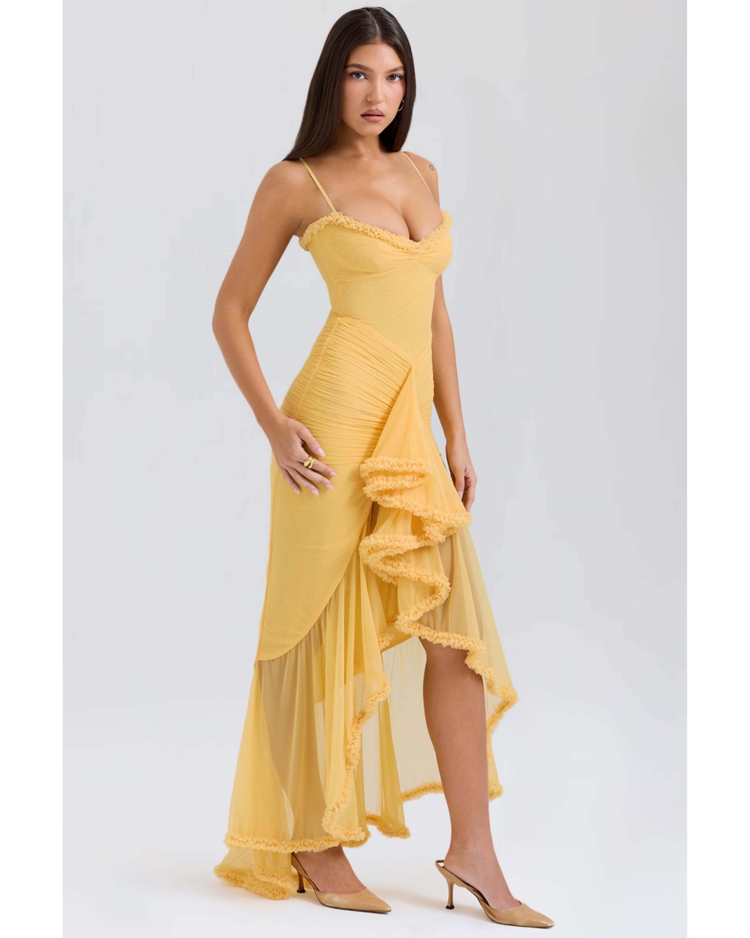 Gabbi Apricot Ruffled Front Gown - Endless - UAE Rental and Resale for Women's Fashion