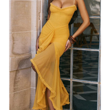 Gabbi Apricot Ruffled Front Gown - Endless - UAE Rental and Resale for Women's Fashion