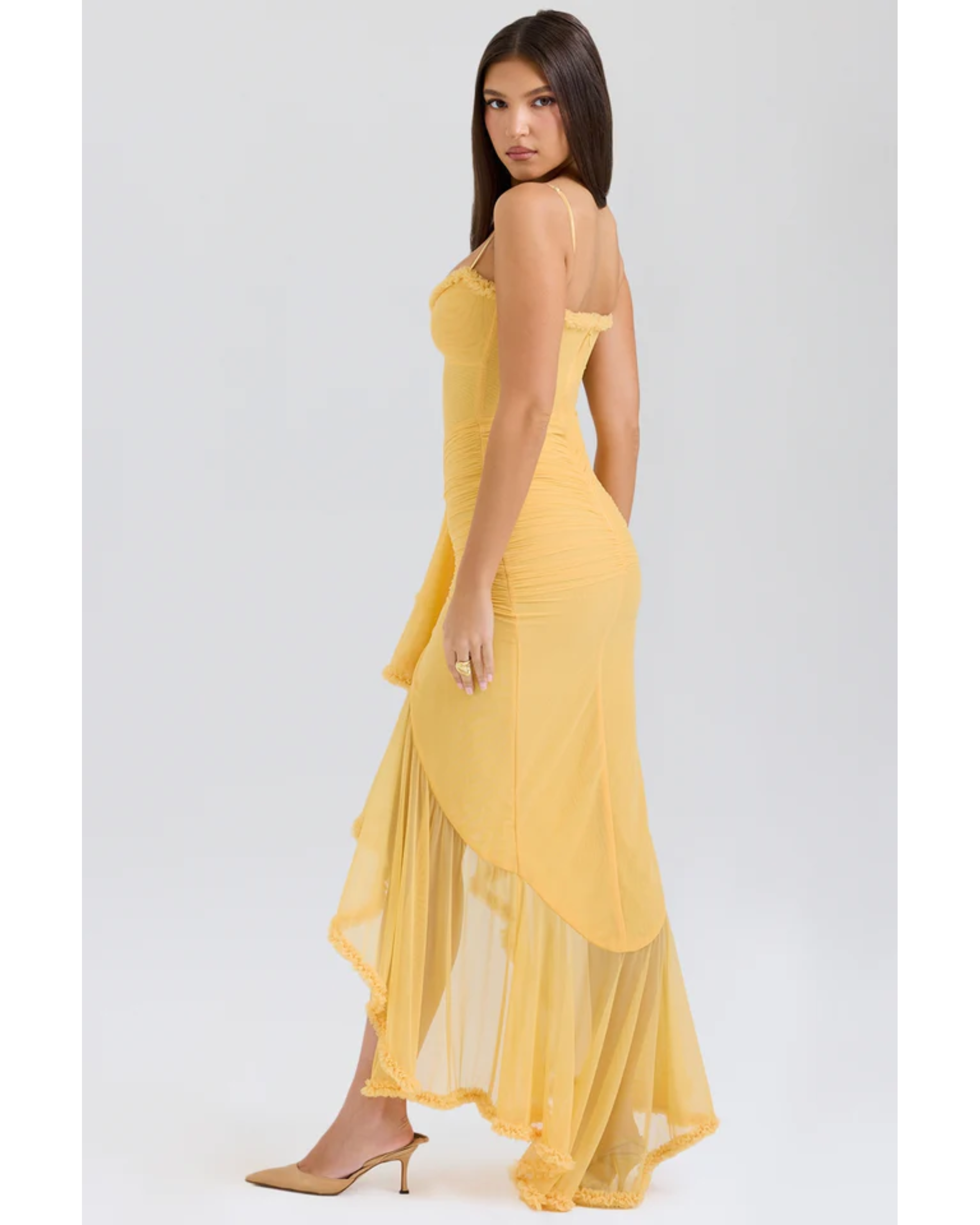 Gabbi Apricot Ruffled Front Gown - Endless - UAE Rental and Resale for Women's Fashion