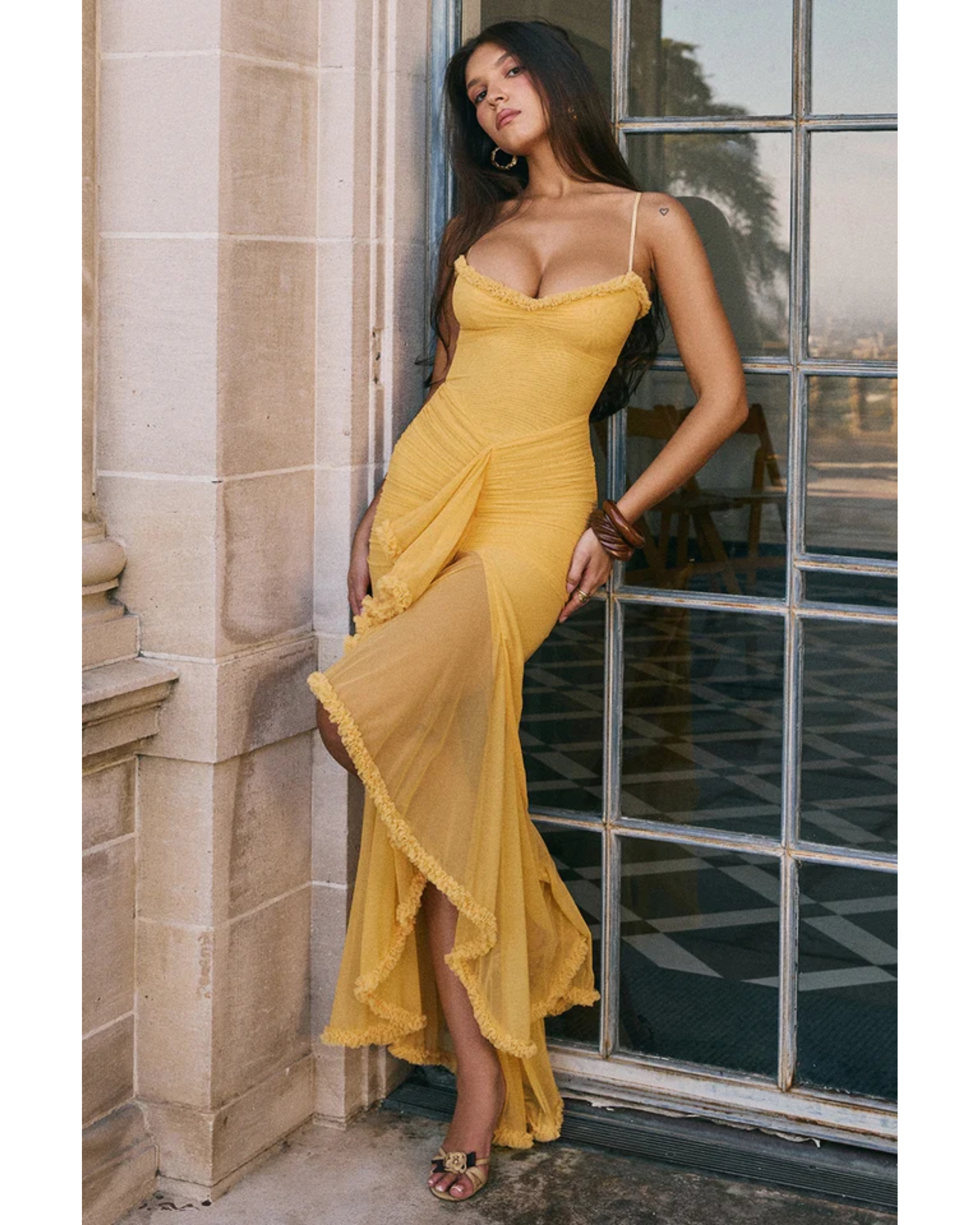 Gabbi Apricot Ruffled Front Gown - Endless - UAE Rental and Resale for Women's Fashion