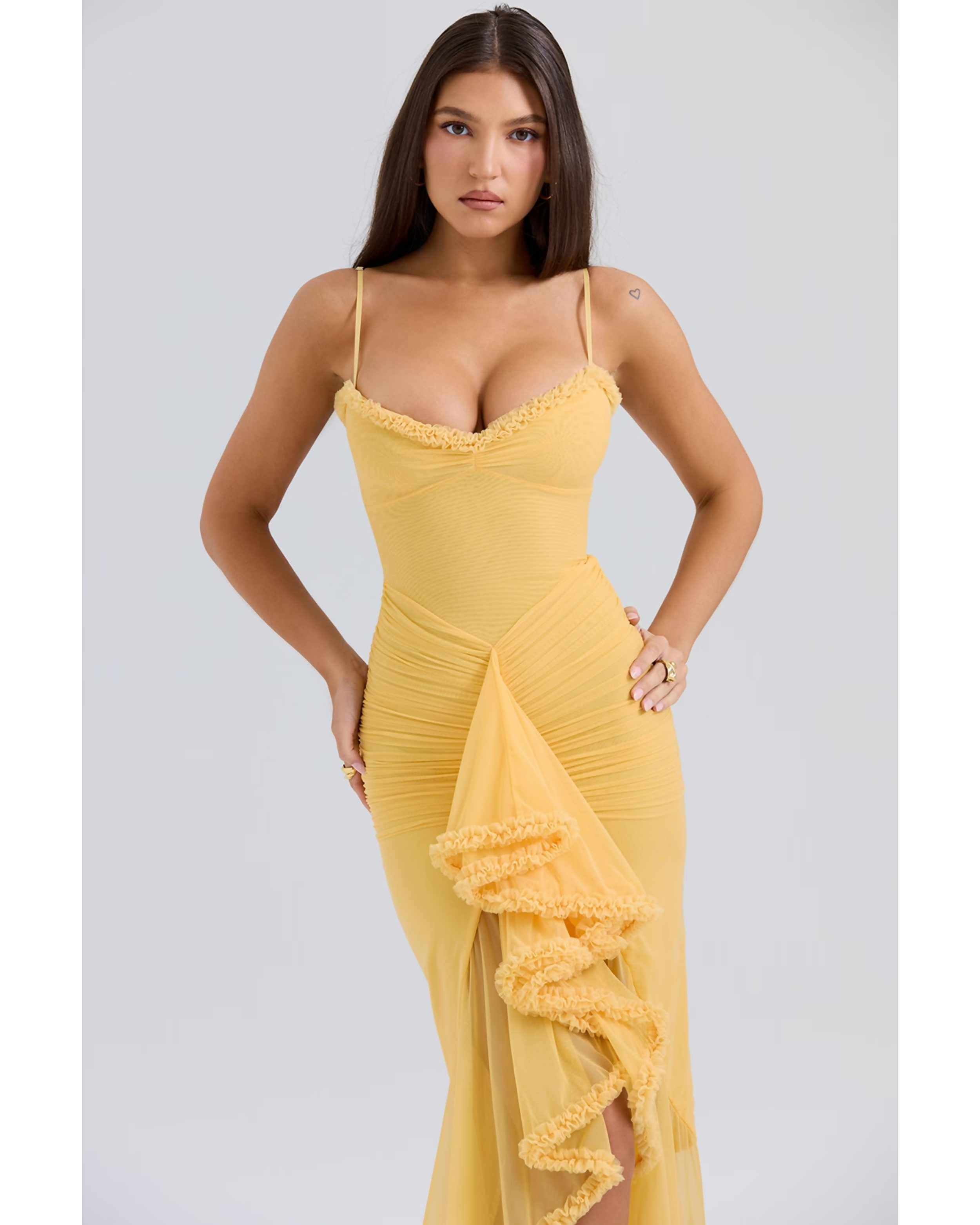 Gabbi Apricot Ruffled Front Gown - Endless - UAE Rental and Resale for Women's Fashion