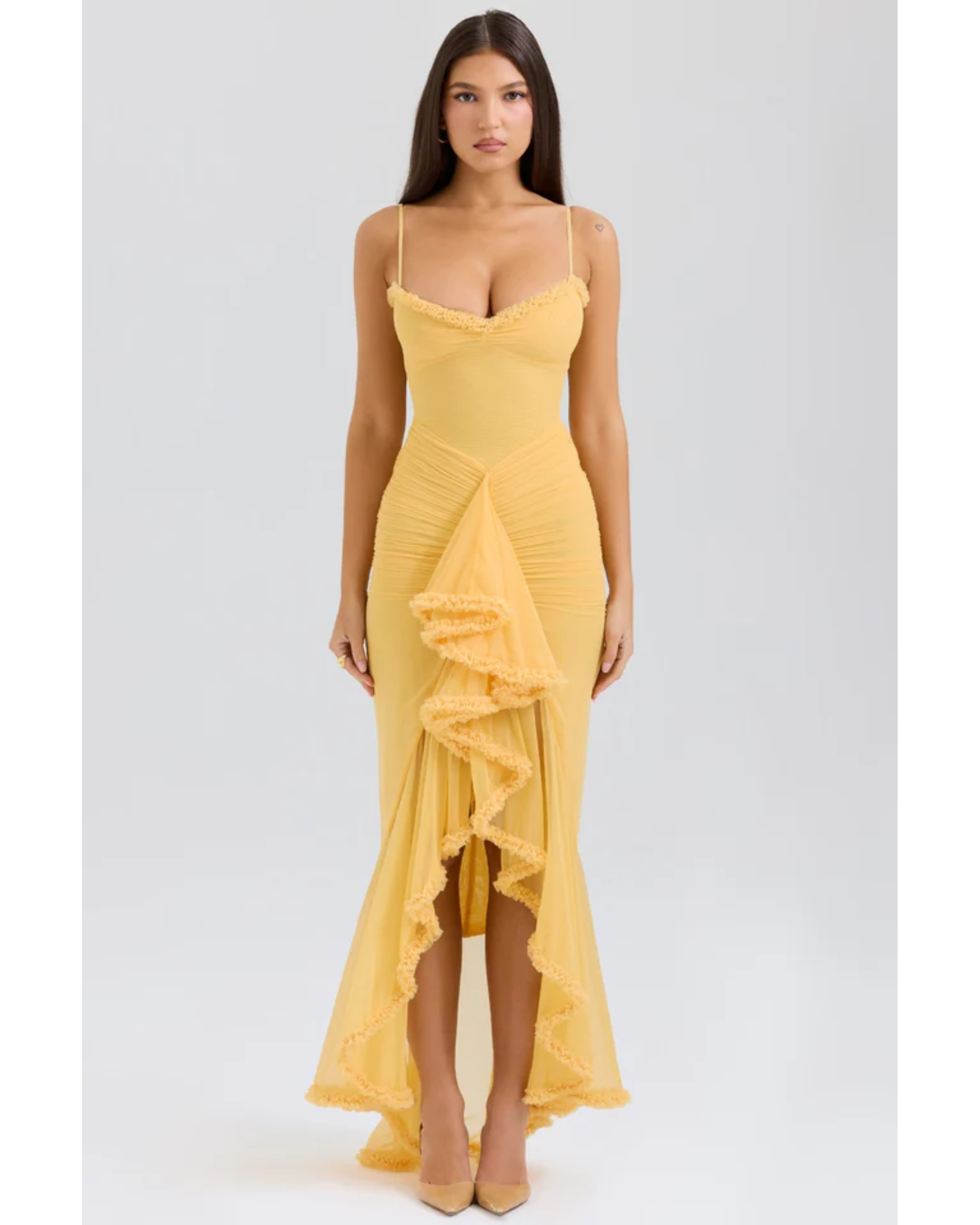 Gabbi Apricot Ruffled Front Gown - Endless - UAE Rental and Resale for Women's Fashion