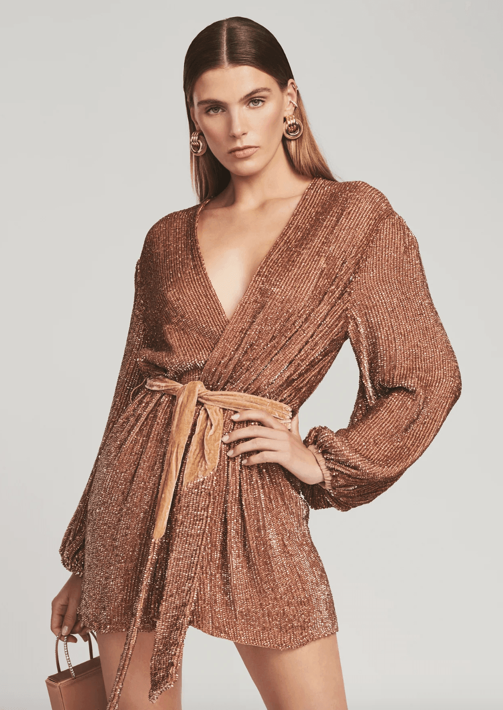 Gabrielle Sequin Robe in Bronze - Endless - UAE Rental and Resale for Women's Fashion