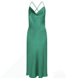 Emerald green satin slip dress with cowl neck and cross-back straps — Rat & Boa | Endless UAE