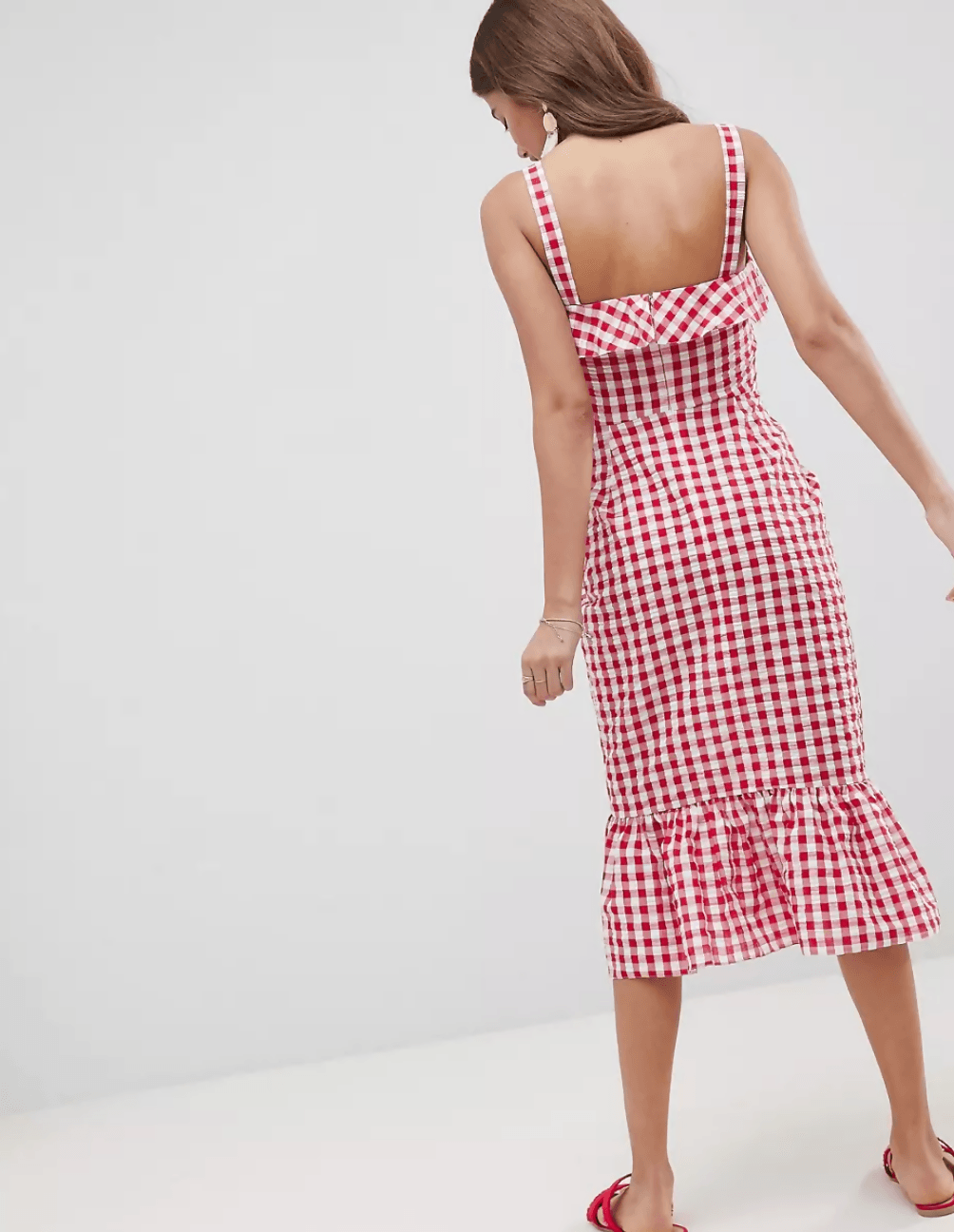 Gingham Red and White Checked Summer Midi Dress - Endless