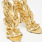 Gold Leather Elegant Wings Sandals - Endless - UAE Rental and Resale for Women's Fashion