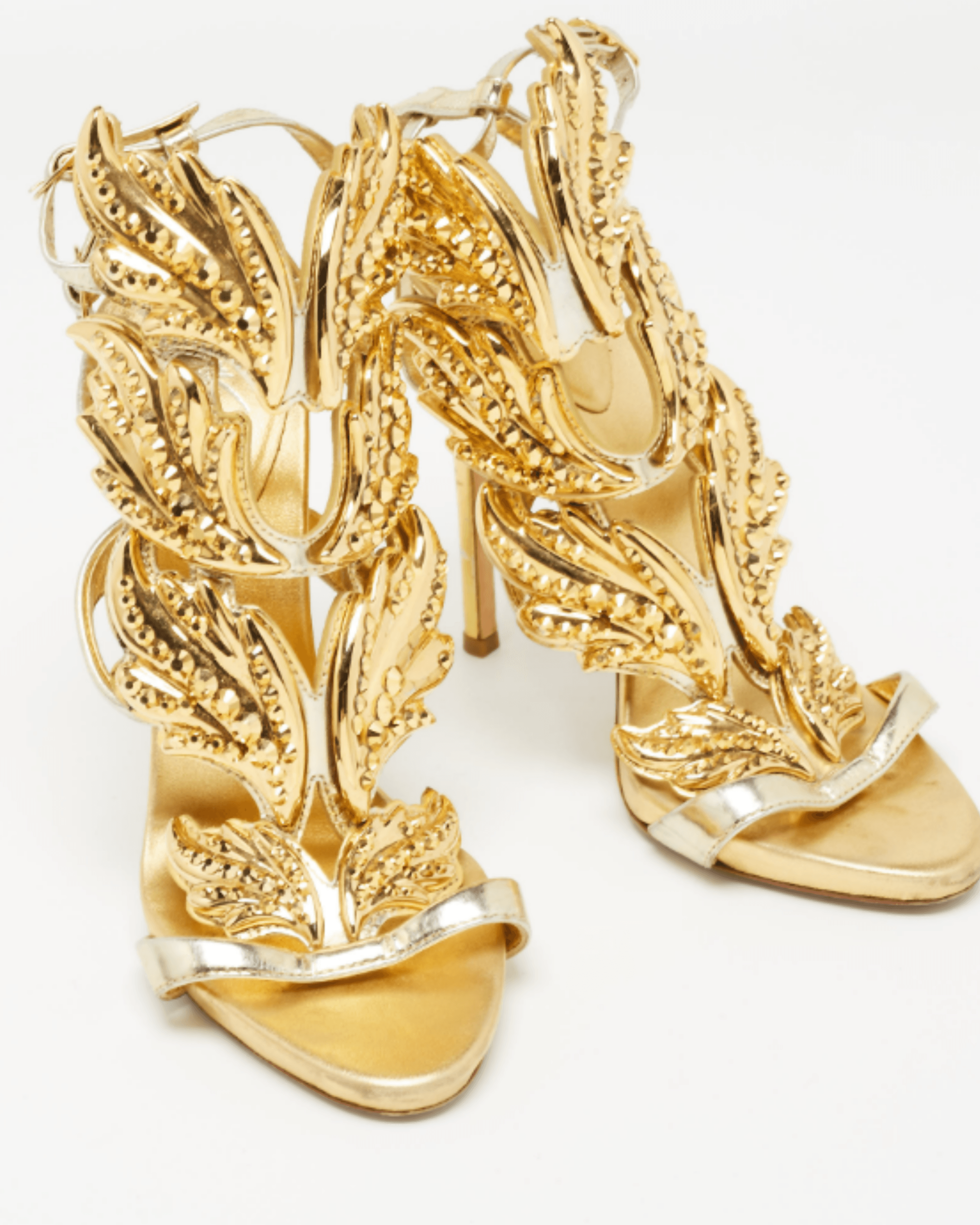 Gold Leather Elegant Wings Sandals - Endless - UAE Rental and Resale for Women's Fashion