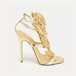 Gold Leather Elegant Wings Sandals - Endless - UAE Rental and Resale for Women's Fashion