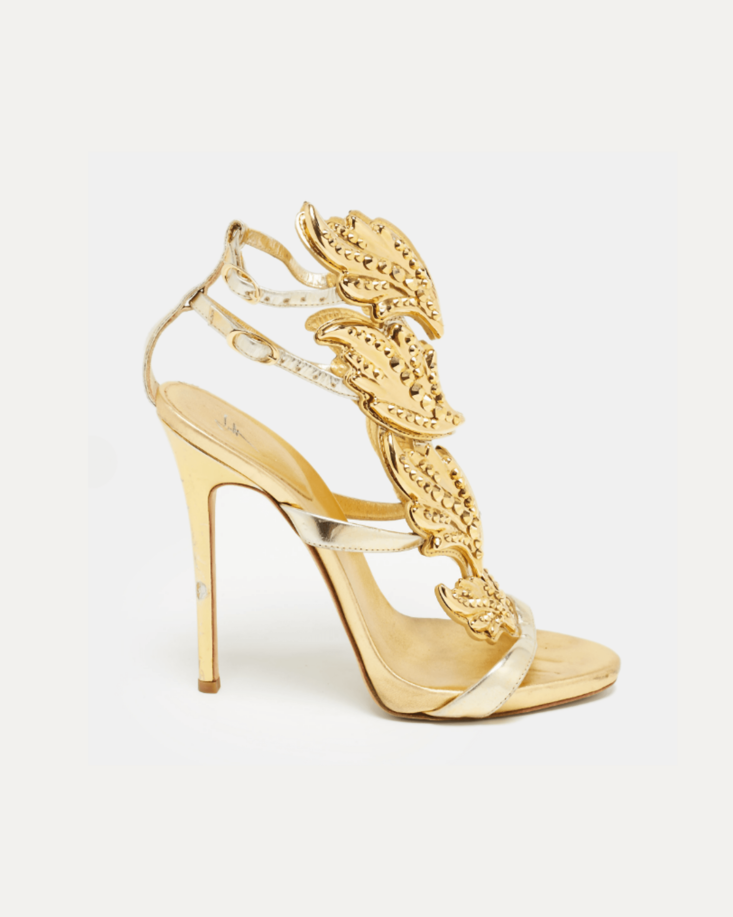 Gold Leather Elegant Wings Sandals - Endless - UAE Rental and Resale for Women's Fashion