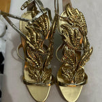 Gold Leather Elegant Wings Sandals - Endless - UAE Rental and Resale for Women's Fashion