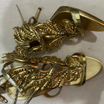 Gold Leather Elegant Wings Sandals - Endless - UAE Rental and Resale for Women's Fashion