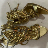 Gold Leather Elegant Wings Sandals - Endless - UAE Rental and Resale for Women's Fashion