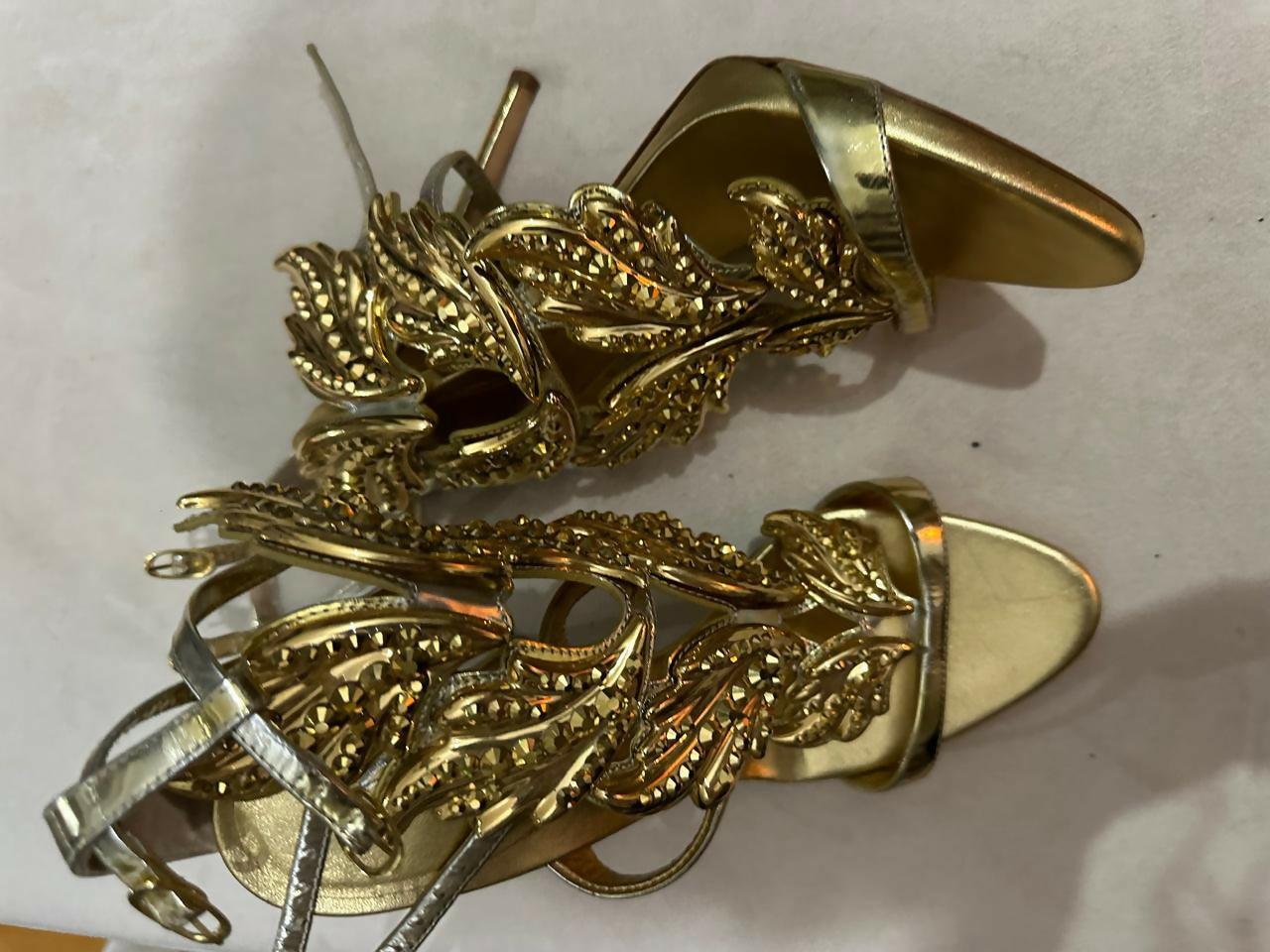 Gold Leather Elegant Wings Sandals - Endless - UAE Rental and Resale for Women's Fashion