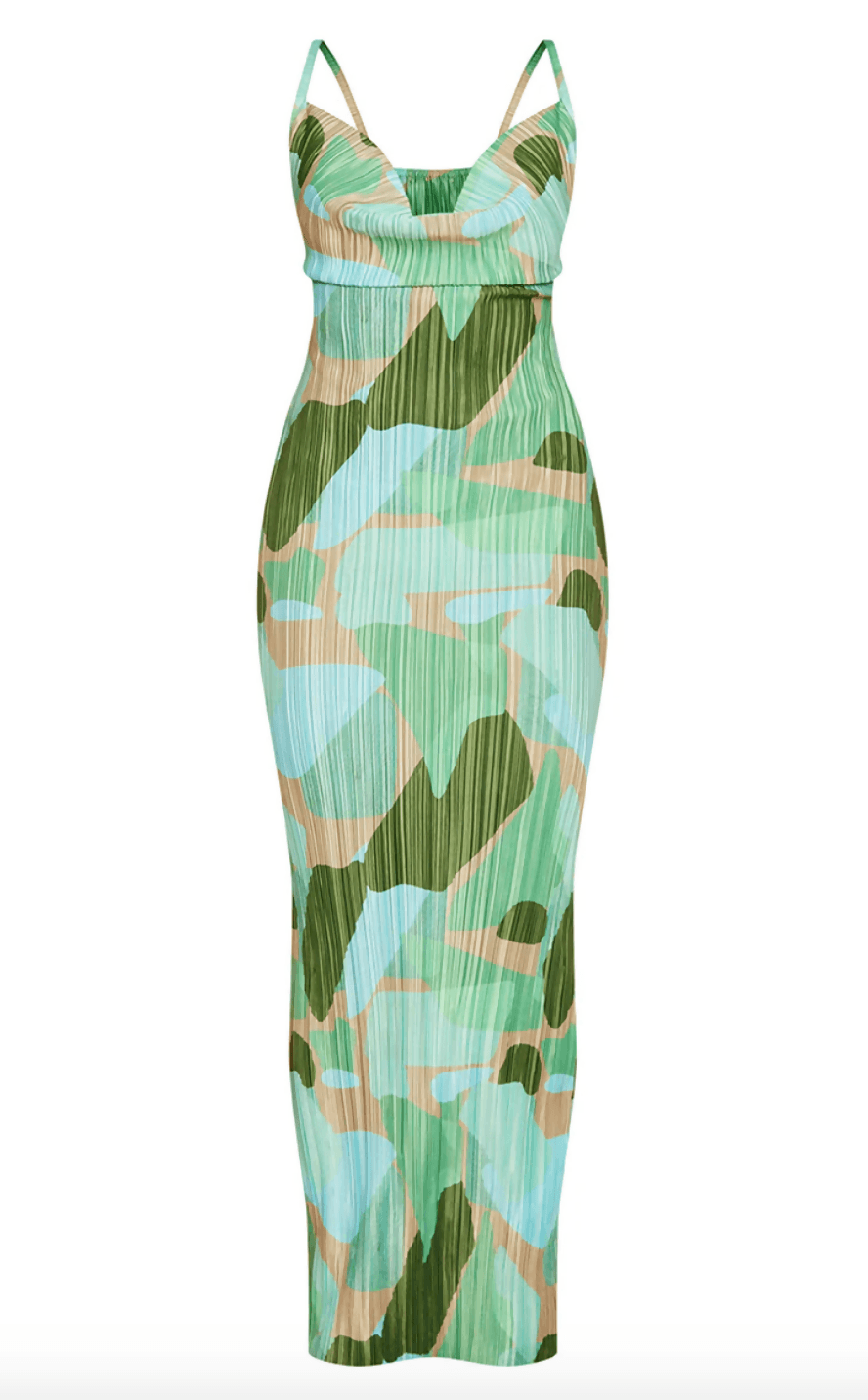 Green Abstract Print Plisse Strappy Midi Dress - Endless