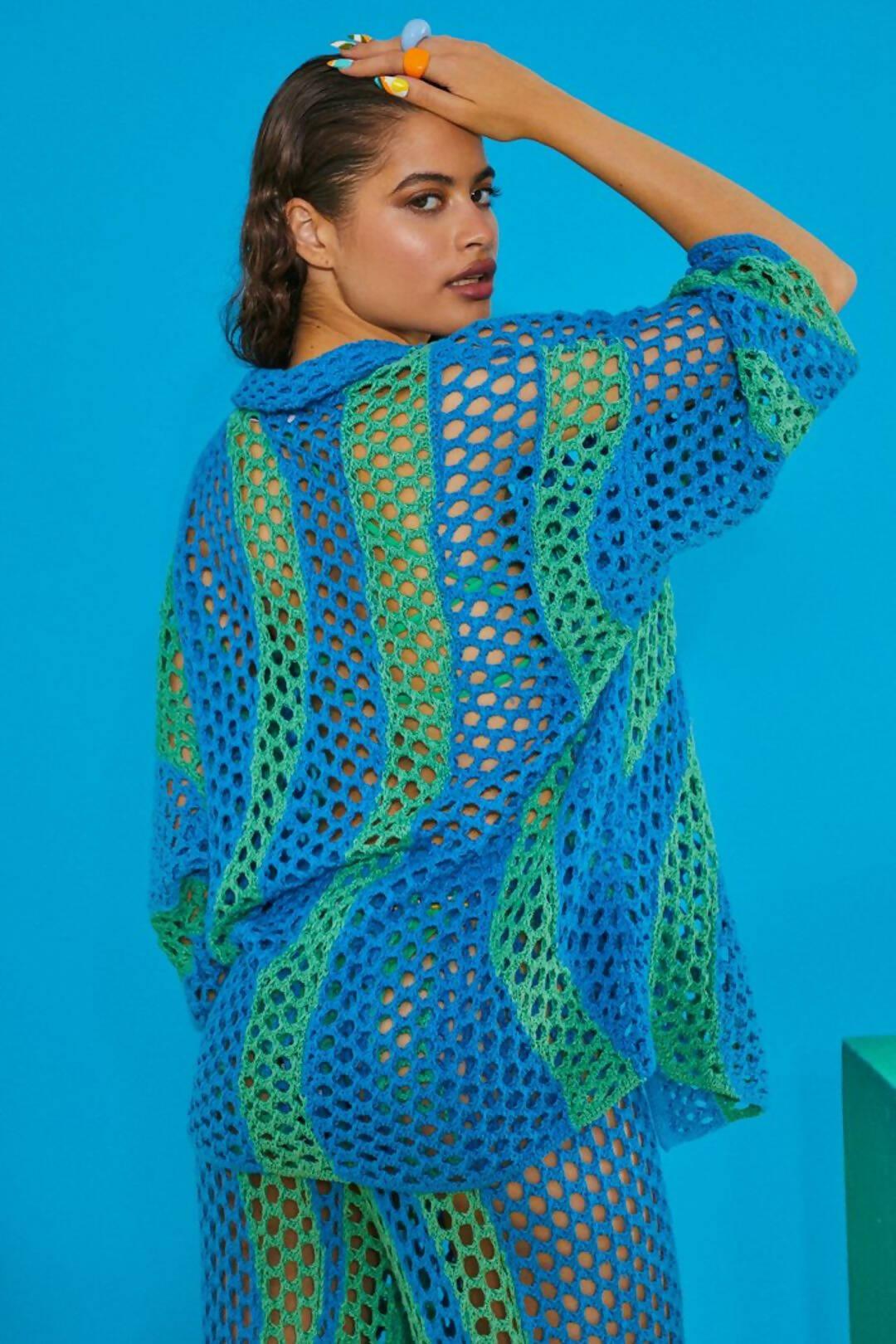 Green & Blue Swirl Crochet Shirt & Trousers - Endless