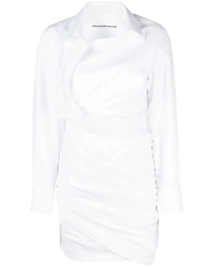 White asymmetric cotton shirtdress with long sleeves — Alexander Wang | Endless UAE