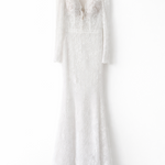 Elegant white lace wedding dress with long sleeves and flowing tulle train — Tatiana Kaplun | Endless UAE