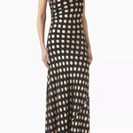 Black and beige polka dot maxi dress with twisted halter neckline and fitted silhouette — Alexandra Miro | Endless UAE