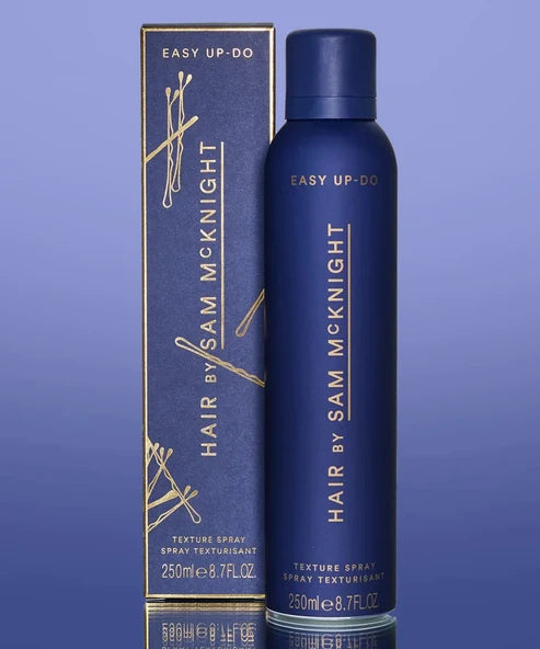 Hair Texturising Spray by Sam McKnight in navy blue aerosol bottle with gold accents — Powder Blush | Endless UAE