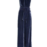 Halter Backless Navy Velvet Jumpsuit - Endless - UAE Rental and Resale for Women's Fashion