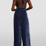 Halter Backless Navy Velvet Jumpsuit - Endless - UAE Rental and Resale for Women's Fashion