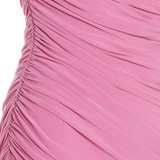 Pink ruched bodycon dress with diagonal pleating detail on white background — Endless | Endless UAE
