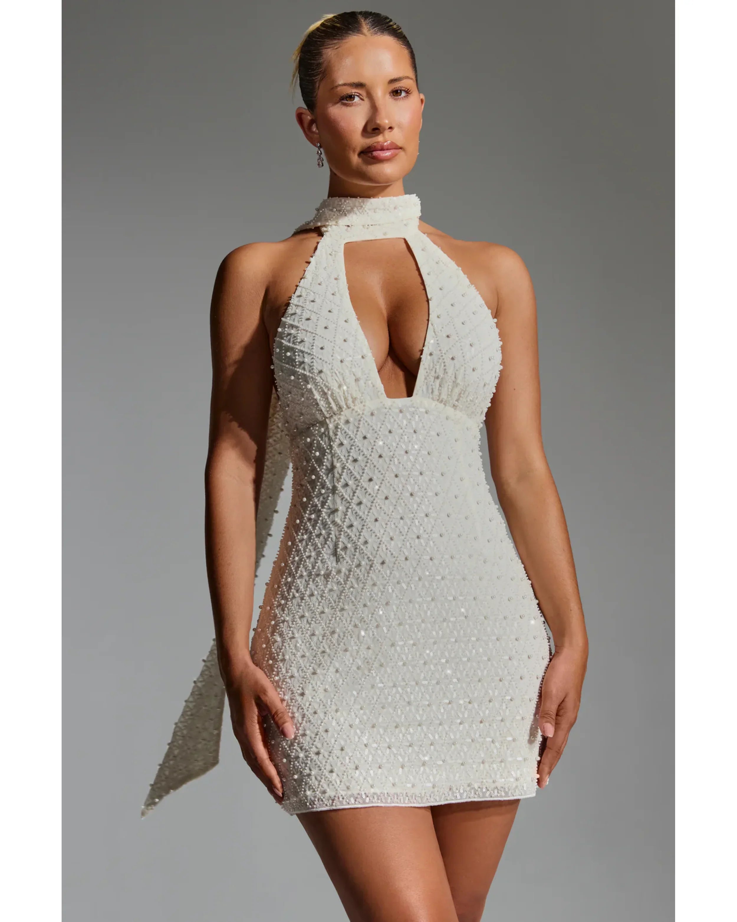 Henrietta Embellished Scarf-Detail Halterneck Mini Dress - Endless - UAE Rental and Resale for Women's Fashion