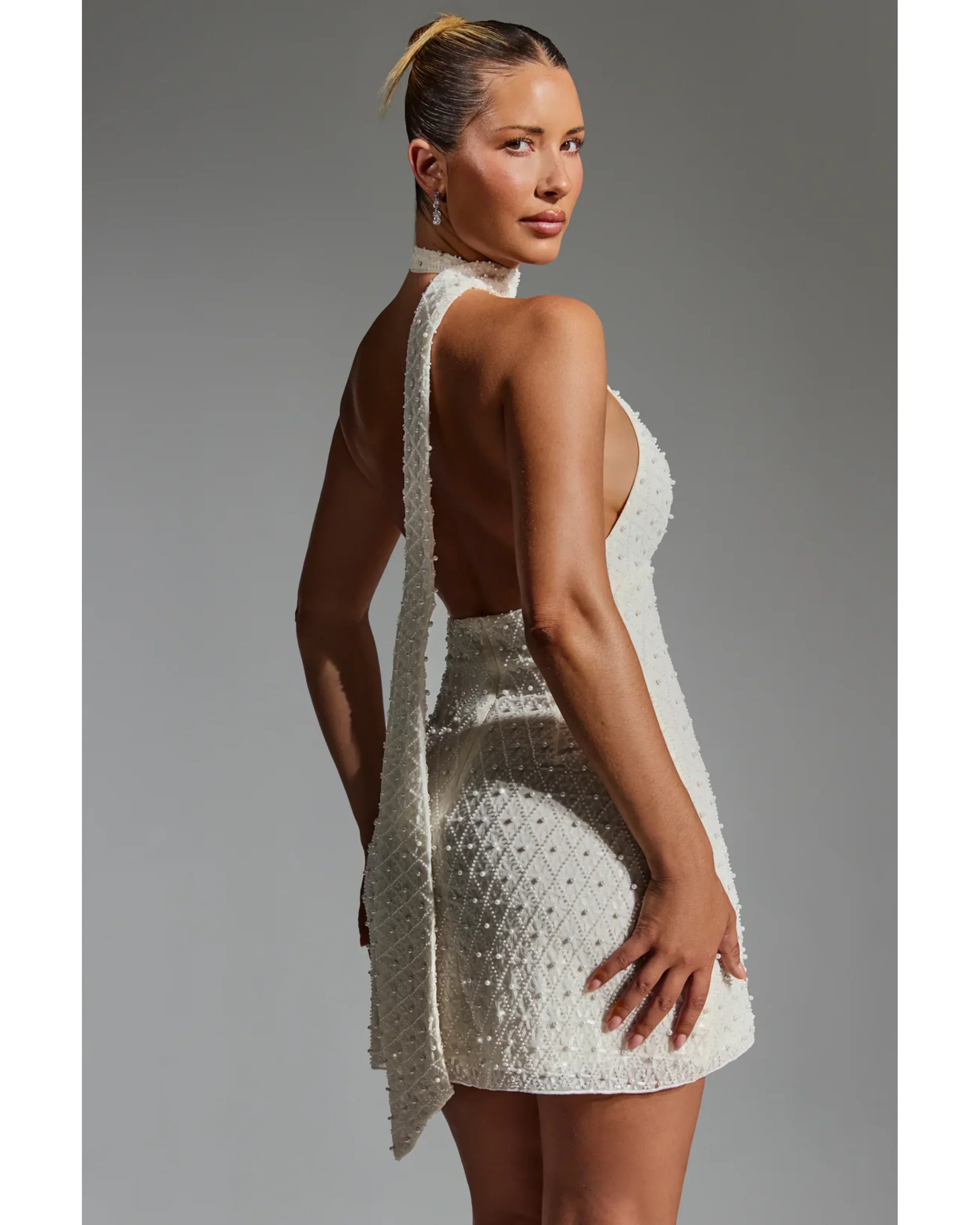 Henrietta Embellished Scarf-Detail Halterneck Mini Dress - Endless - UAE Rental and Resale for Women's Fashion